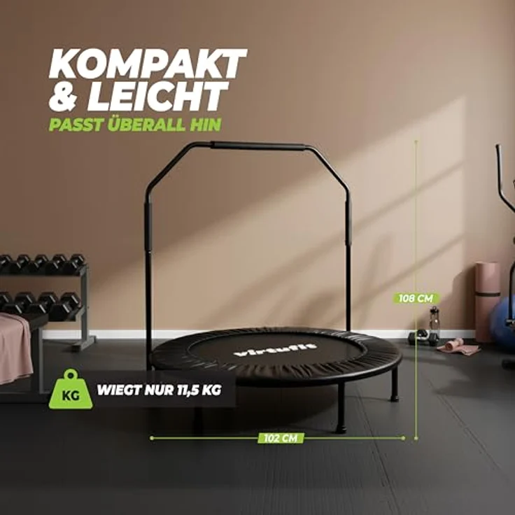 VirtuFit Fitness Trampolin Faltbar mit Griff, Schwarz, Durchmesser 100 cm, 2 Jahre Garantie – Bild 2