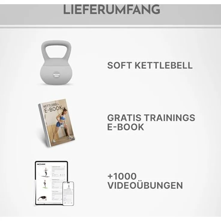 NEOLYMP Soft Kettlebell 10 kg, bodenschonend & leise mit ergonomischem Softgriff, stoßdämpfende Kugelhantel für Homegym (Grau) – Bild 2