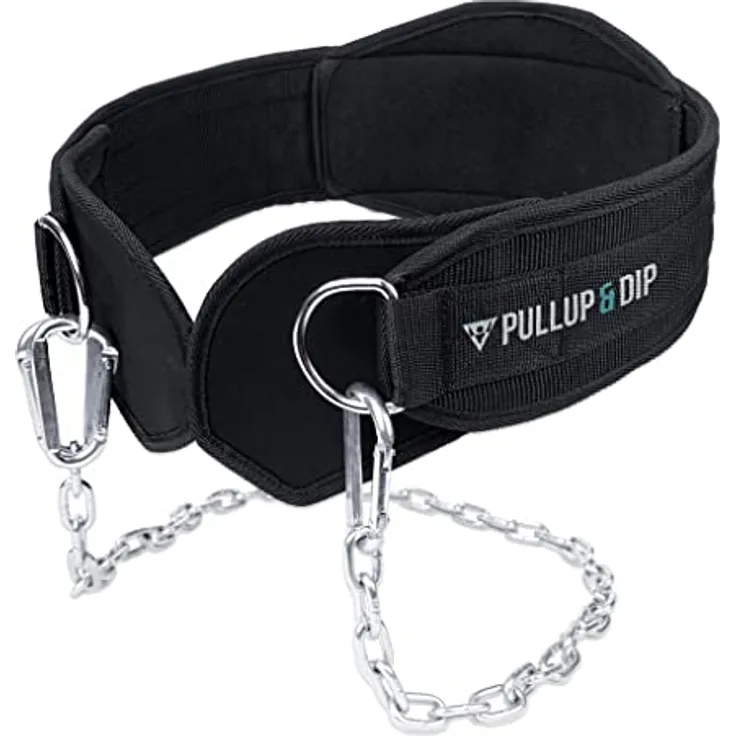 PULLUP & DIP Gürtel mit Kette und 3x Karabiner, Dip Gürtel inkl. Neopren Klappen als Kleiderschutz, Gewichtsgürtel, Weighted Belt, Klimmzug Gürtel für Calisthenics, Kraftsport, Bodybuilding