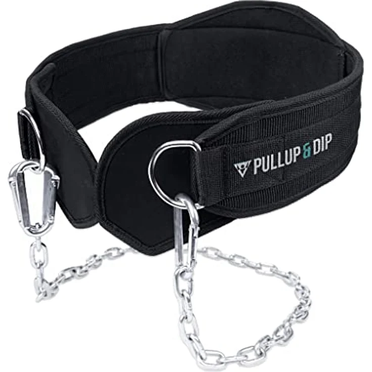 PULLUP & DIP Gürtel mit Kette und 3x Karabiner, Dip Gürtel inkl. Neopren Klappen als Kleiderschutz, Gewichtsgürtel, Weighted Belt, Klimmzug Gürtel für Calisthenics, Kraftsport, Bodybuilding – Bild 1