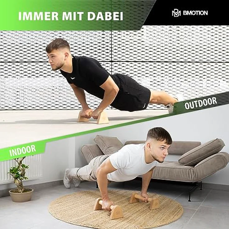Müller & Blum Premium Holz Liegestützgriffe/nachhaltige und rutschfeste Calisthenics Parallettes/Yoga, Liegestütze oder Handstand Griffe/Push Up Bar für In- und Outdoor/Minibarren – Bild 4