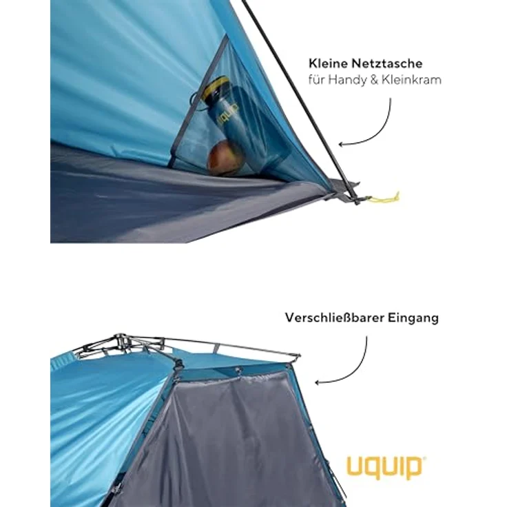 Uquip Speedy Strandzelt & Strandmuschel, 2.50 kg, Grau-Blau, innovatives Schnellaufbausystem, 115 cm Höhe, robustes Polyester – Bild 7