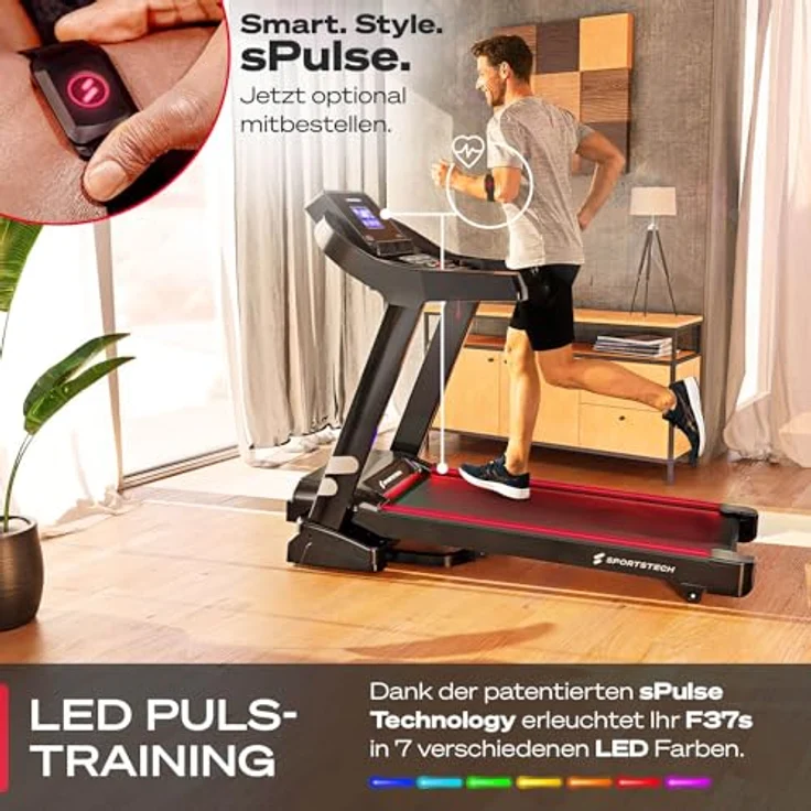 Sportstech F37s Profi Laufband Deutsche Qualitätsmarke- Selbstschmiersystem,APP Kinomap, 7PS bis 20 km/h. Bluetooth MP3, HRC-Klappbar, große Lauffläche, TÜV/GS (F37s) – Bild 2