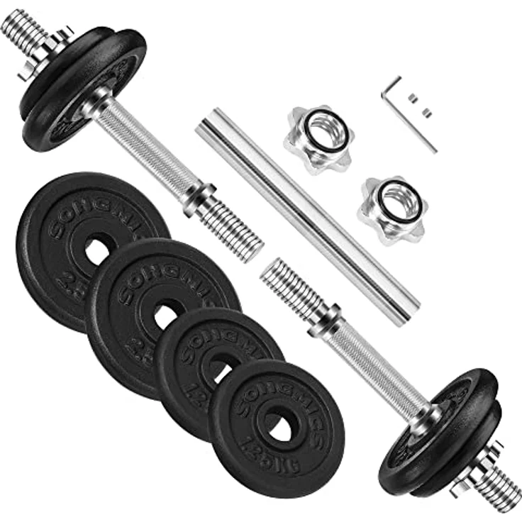 SONGMICS 2-in-1-Hanteln, 2er Set, Hantelset aus Gusseisen, verstellbar, Kurzhantelset mit Verbindungsrohr, Workout, Gewichtheben für Zuhause, Fitnessstudio, schwarz SYL20LBKV1 – Bild 1