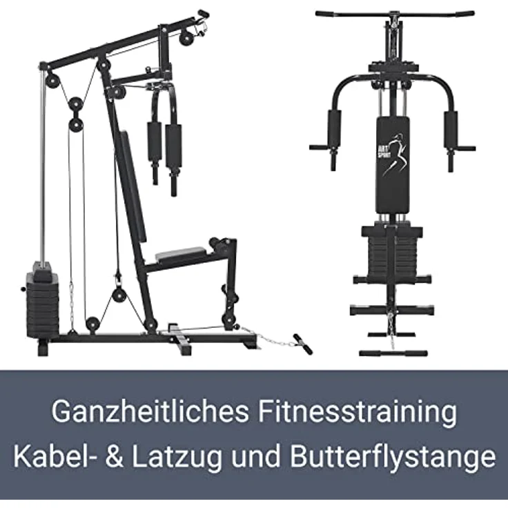 ArtSport Kraftstation ProfiGym 2000 mit Latzug- & Butterflystange, Seilzug & Beinstrecker - 9 Gewichte mit 40kg - Multistation Krafttraining Zuhause – Bild 4