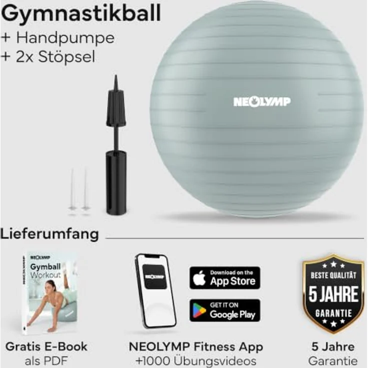 NEOLYMP Gymnastikball, Sitzball Büro ergonomisch bis 300 kg belastbar, rutschfest & Anti Burst, Sky-Blue, S | 150 cm – Bild 2