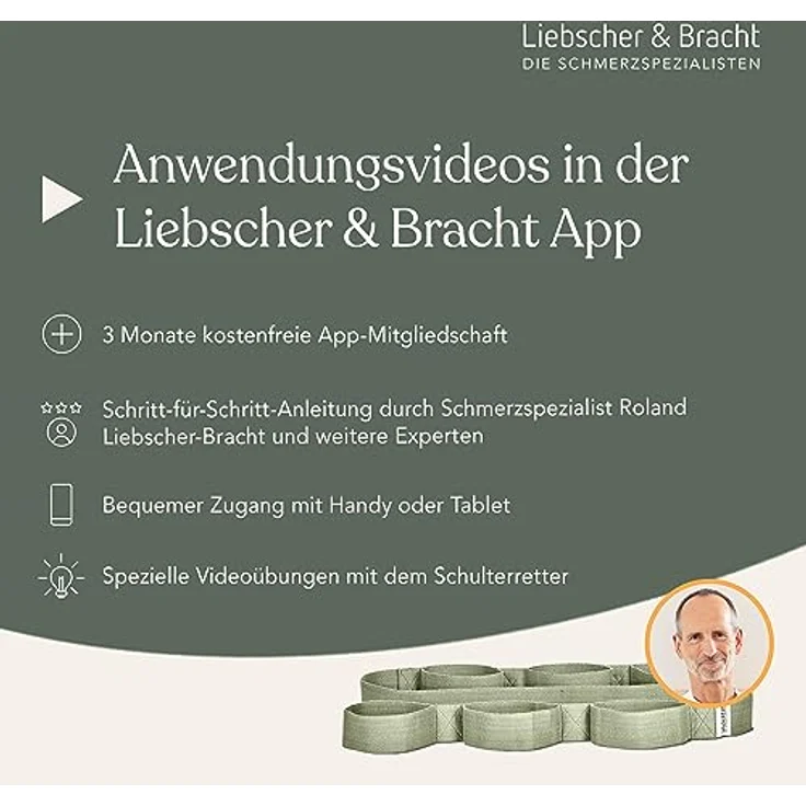 Liebscher & Bracht Original Schulterretter, Dehnungsgurt mit Schlaufen für Schulterschmerzen, 100% Baumwolle, inklusive Übungen in der App, Made in Germany – Bild 3