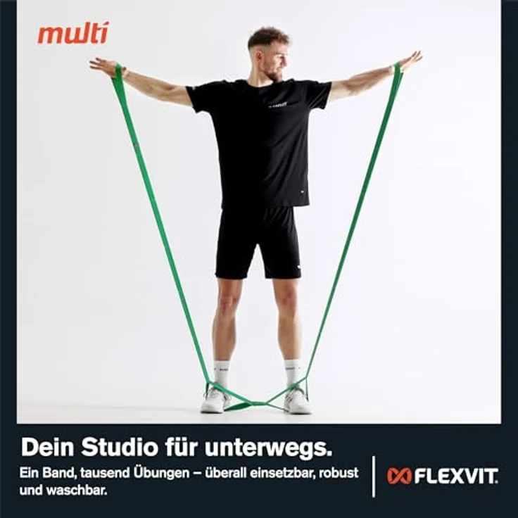 FLEXVIT Multi Fitness (Grün), Vielseitiges Widerstandsband mit eingenähten Schlaufen, hautfreundlich und robust, ideal für Outdoor-Training, made in Germany – Bild 5