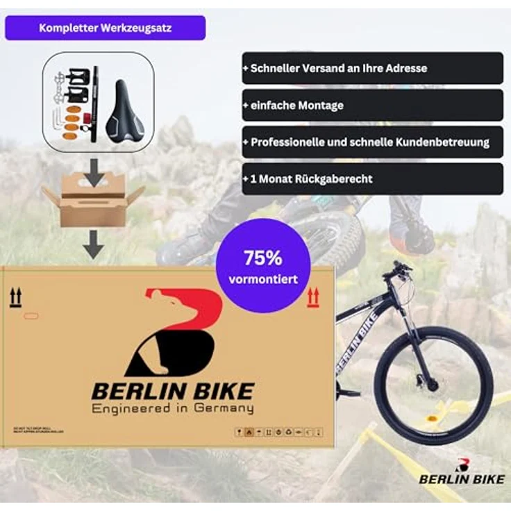BERLIN BIKE MTB1 Mountainbike 26 Zoll, 33 cm Rahmenhöhe, hydraulische Scheibenbremsen, Shimano 21-Gang, Schwarz-Blau – Bild 6