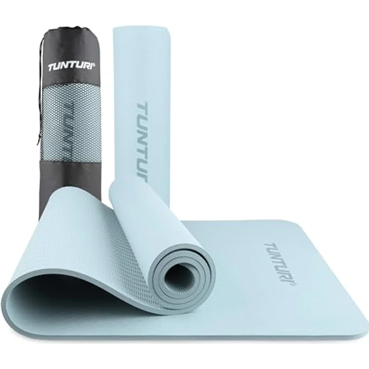 Tunturi Dicke Yogamatte 8mm - Rutschfest Gymnastikmatte - Mit Tragegurt - Für Yoga und Pilates - Sportmatte 183x61x0,8cm -Schadstofffrij - Besonders komfortabel - Hellblau – Bild 1
