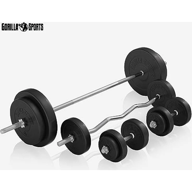 GORILLA SPORTS® Kraftstation Universal Set 46-teilig mit 100 kg Hantelset - Trainingsbank, Fitnessstation, Trainingsstation, Schwarz/Wiß – Bild 3