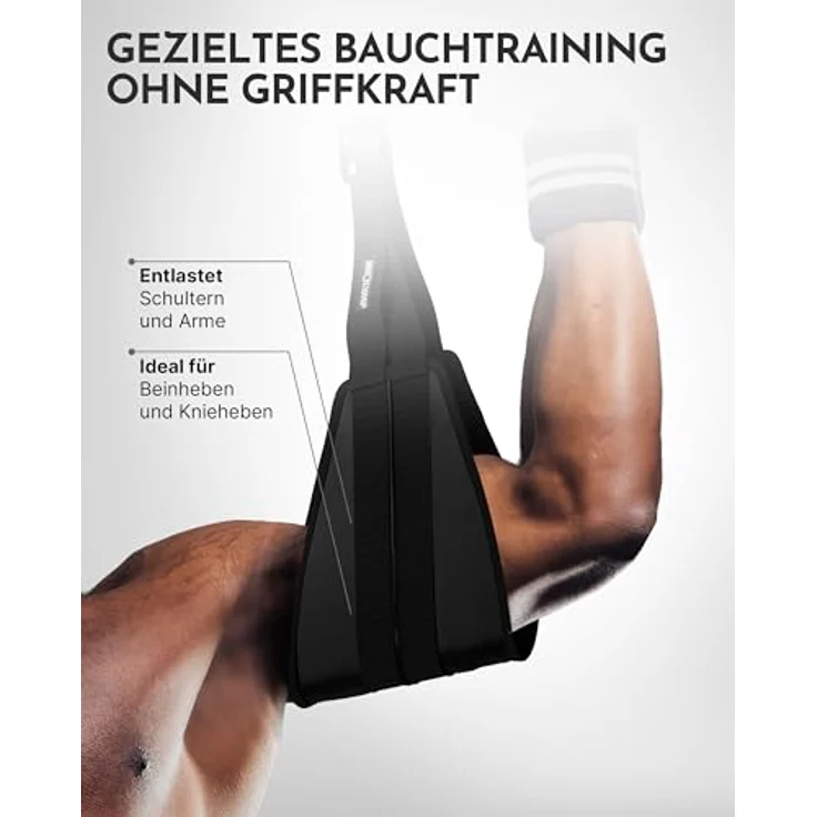NEOLYMP Bauchtrainer Bauchmuskelschlaufen, gepolstert mit Edelstahl-Haken, höhenverstellbar bis 250 kg belastbar, inkl. 2x Armschlaufen und Nylon-Tragetasche – Bild 6