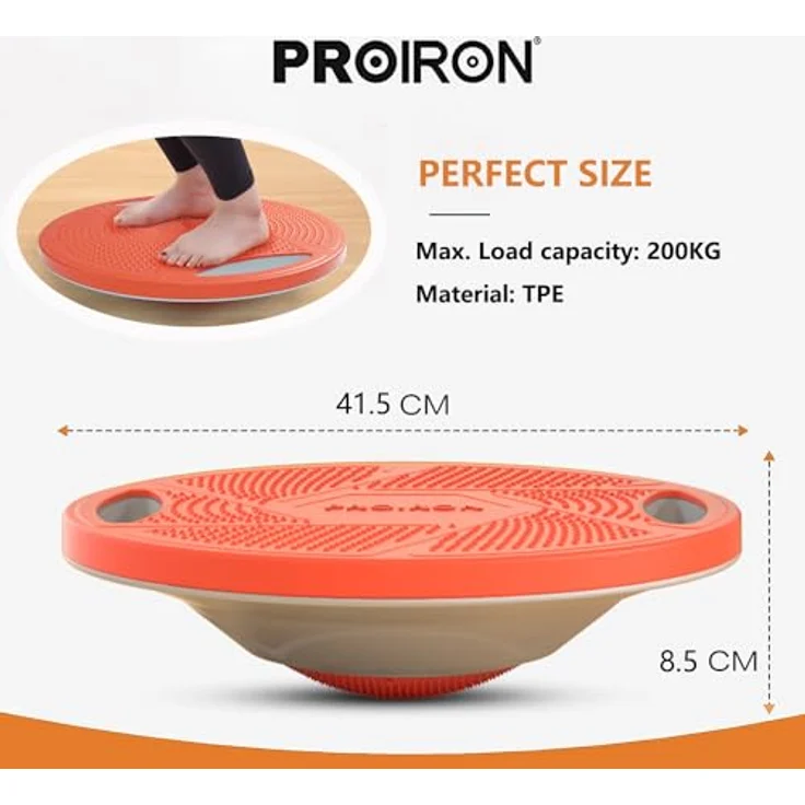 PROIRON Balance Board, Balancebrett mit rutschfestem Standfuß, Wackelbrett Für Rehabilitation & Fitness, Trainiert Gleichgewicht & Koordination (Orange) – Bild 4