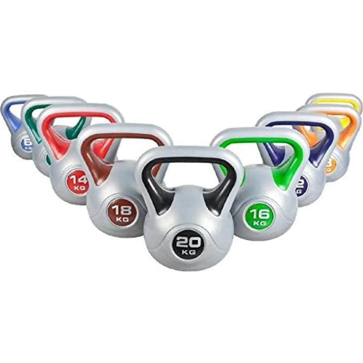 GORILLA SPORTS® Kettlebell - 2kg, 3kg, 4kg, 5kg, 6kg, 8kg, 10kg, 12kg, 14kg, 16kg, 18kg, 20kg Gewichte, Einzeln/Set, mit/ohne Ablage, Kunststoff - Kugelhantel, Schwunghantel, Kugelgewicht – Bild 5