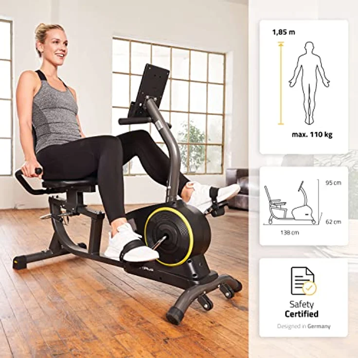 SportPlus Liegeheimtrainer für zuhause mit App-kompatibilität, 24 Stufen & 6 Trainingsprogramme, rutschfeste Pedale, mit Display & Tablethalterung, bis 110 kg – Bild 2