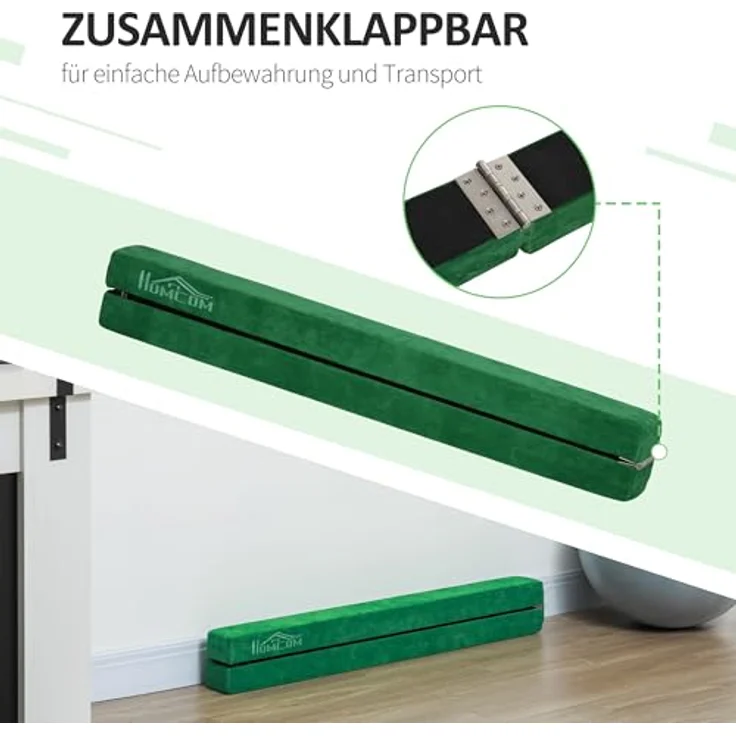 HOMCOM Balancetrainer 210 cm Schwebebalken, klappbar, rutschfester Wildlederbezug, max. 120 kg, Grün – Bild 4