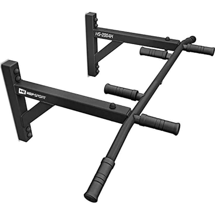 Hop-Sport Multigriff Klimmzugstange für Wandmontage HS-2004K – Profi Fitness Pull Up Bar mit 6 rutschfesten Griffen und Halterung für Boxsack/TRX, pulverbeschichteter Stahl, schwarz – Bild 2
