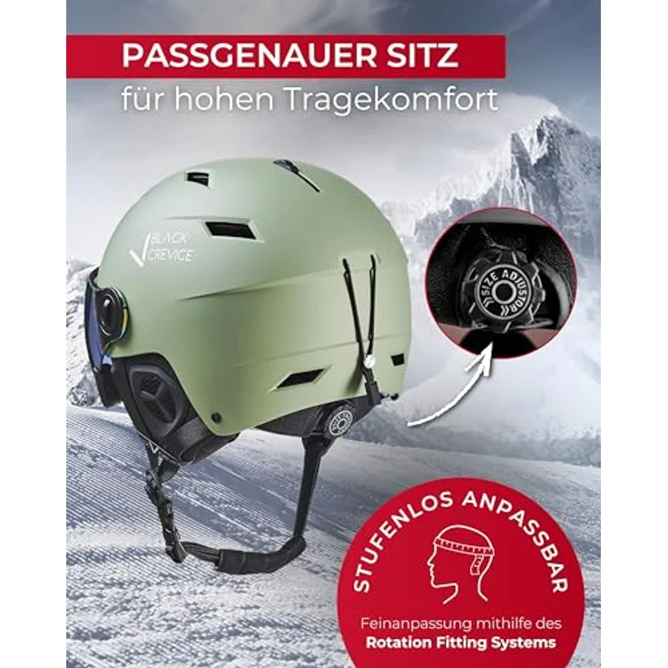 Black Crevice Skihelm Kirchberg, Olivin mit Visier, S (51-53cm), atmungsaktiv und schlagfest, CE-zertifiziert – Bild 3