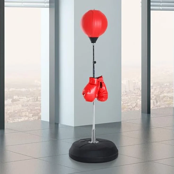 HOMCOM Punchingball Set, Höhenverstellbarer Boxstand 126-144cm mit Ständer, Boxbirne, Boxhandschuhen, Pumpe und stabiler Basis für anspruchsvolles Training – Bild 2