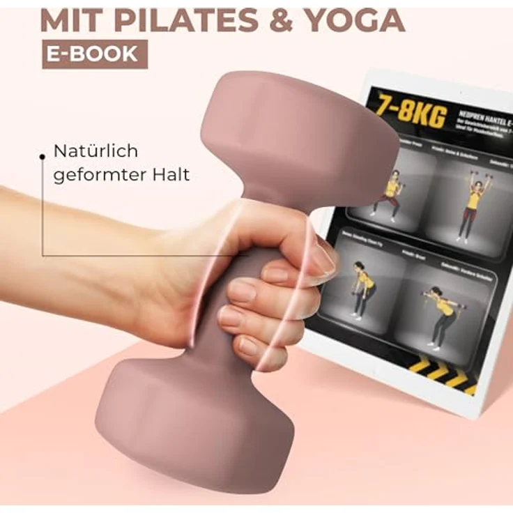 HQ Germany® Hanteln Set, 2x 7kg mit geruchsfreier Neopren-Beschichtung in Pastellfarben, ideal für Home-Workout – Bild 3
