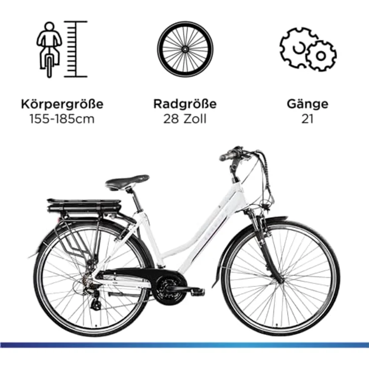 ZÜNDAPP Z802 E Bike Trekking 28 Zoll Elektrofahrrad mit 21 Gängen, bis 115 km, Beleuchtung, LED Display (weiß/lila, 48 cm) – Bild 3