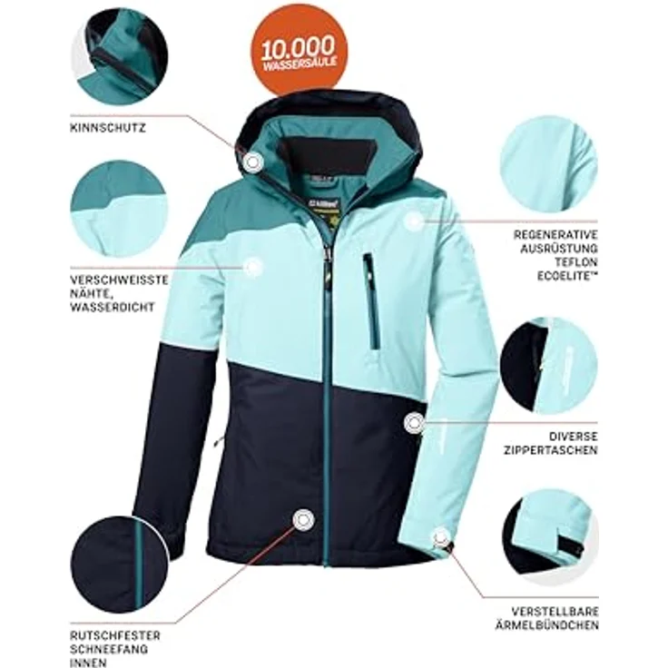 Killtec KSW 331 Mädchen Skijacke, Kapuzenjacke mit Fleece-Innenseite, wasserdicht 10.000 mm, blau, Größe 116 – Bild 6