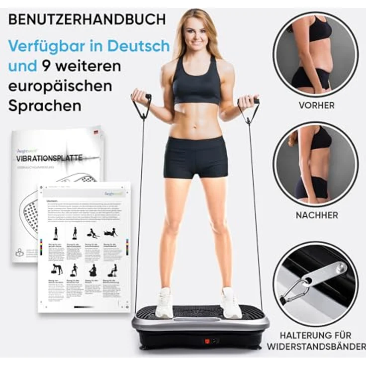 Vibrationsplatte - 99 Intensitätsstufen - 6 Trainingsprogramme - Fitnessgeräte für Zuhause - Ganzkörpertraining - Muskelaufbau & Abnehmen - Massagegerät - Sportgerät mit Bluetooth - Home Workout – Bild 4