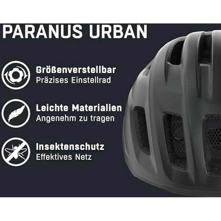 Alpina Paranus Urban Black Matt, Fahrradhelm mit LED-Rücklicht und stoßabsorbierender Innenschale, schwarz matt – Bild 2