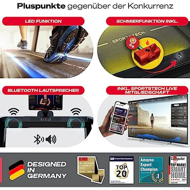 Sportstech sTread Fold Smartes Mini Laufband klappbar mit App Funktion - Fitness Treadmill bis 12 km/h & Walking Pad bis 6 km/h für Zuhause - 360° Tablet Holder – Bild 3