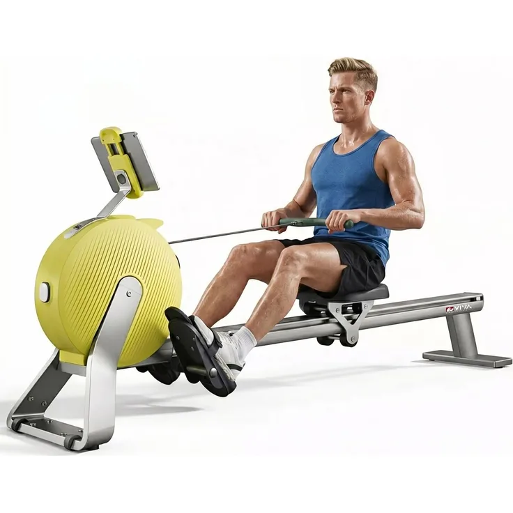 AsVIVA RA20 Rudergerät Heimtrainer, 32 Widerstandsstufen, automatische Widerstandssteuerung, Bluetooth, App-Anbindung, ganzkörpertraining, gelb