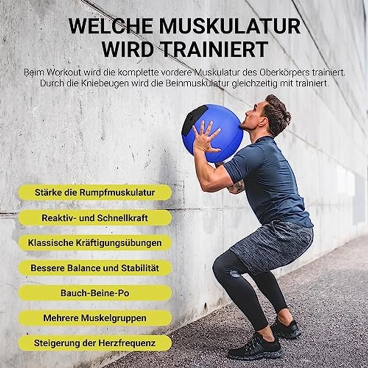 MSPORTS Wall-Ball Premium Gewichtsball 2-10 kg Medizinball (8 kg - Blau) – Bild 5