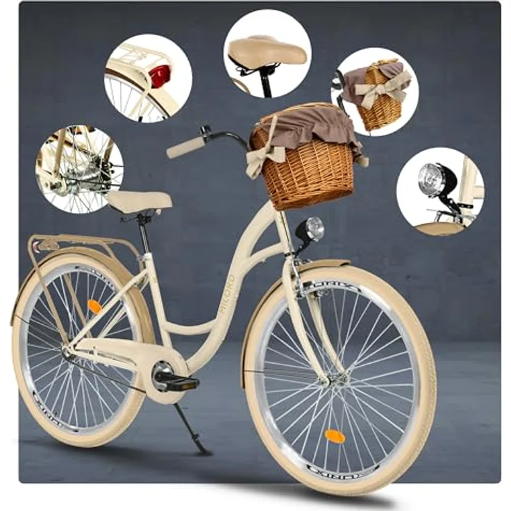 Milordbikes City-Fahrrad, Creme, 46 cm, leichtes Metall, Freizeit- und Sportfahrrad mit Aluminiumfelgen und hinterem Trägersystem – Bild 7