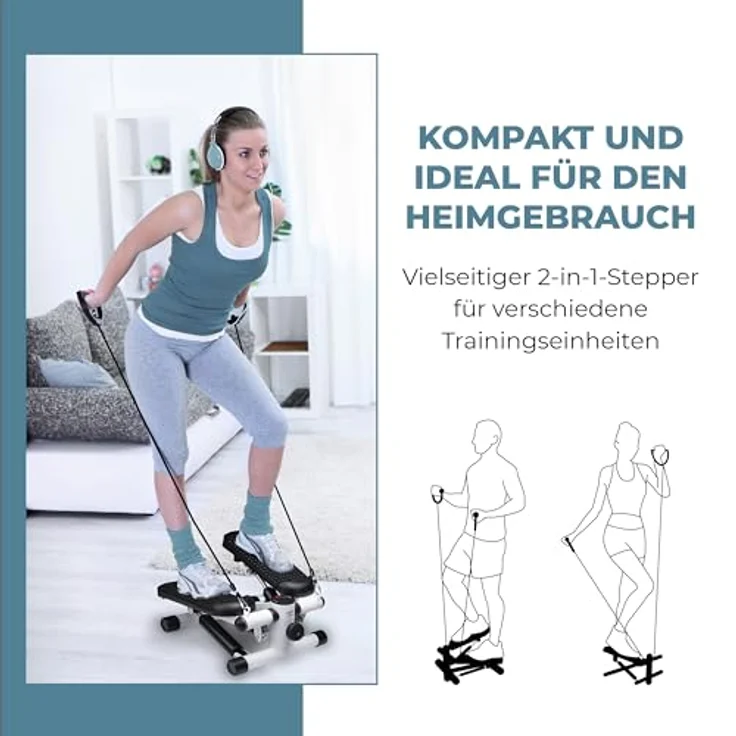 Umbro Stepper - Arm und Beintrainer - Mini Stepper - Fitnessgeräte für Zuhause - Inkl. Computer und Widerstandsbänder - Max. 100 KG - Pedale 10 x 32 cm - Schwarz/Weiß – Bild 5