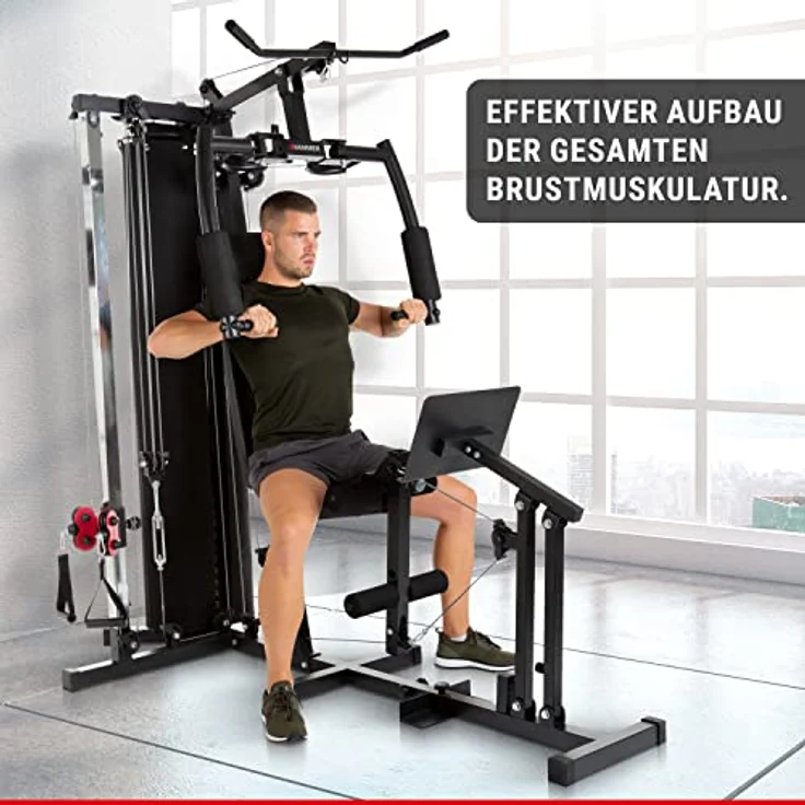 HAMMER Kraftstation Ferrum TX3, Trainingsstation mit Seilzugsystem, Beinpresse & Power-LAT.-Bar, Multistation für Beintraining, Bauch, Rücken & Co, 50 Übungsmöglichkeiten, 210 x 120 x 198 cm – Bild 3