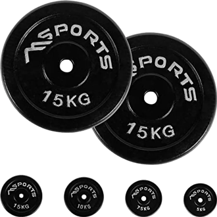 MSPORTS Hantelscheiben Paar Professional aus 100% Gusseisen 5-20 kg Hantel (2 x 15 kg - Schwarz)