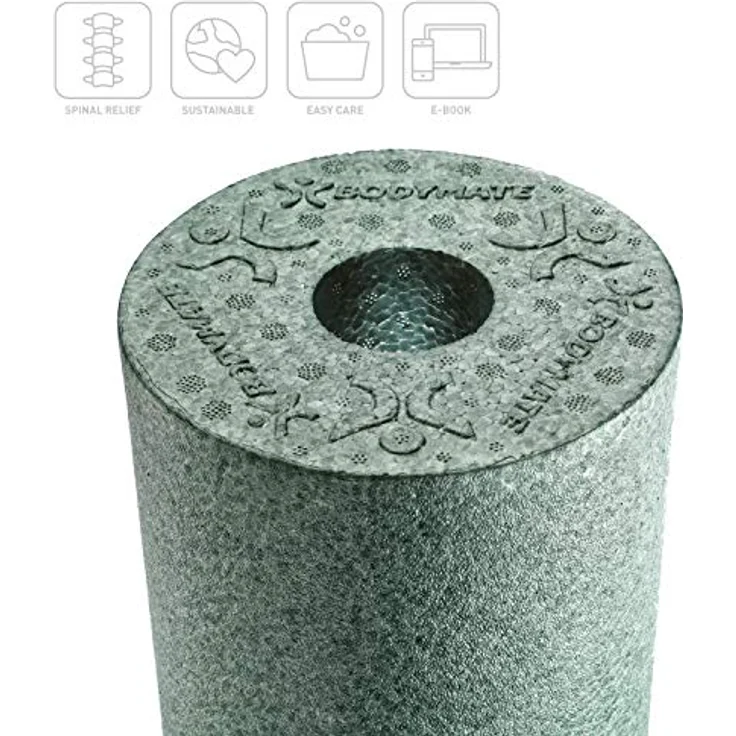 BODYMATE Faszienrolle CARE, Mittel-Hart mit umlaufender Rille zur Wirbelsäulen-Entlastung und E-Book, Midnight-Green, 35x14cm – Bild 2