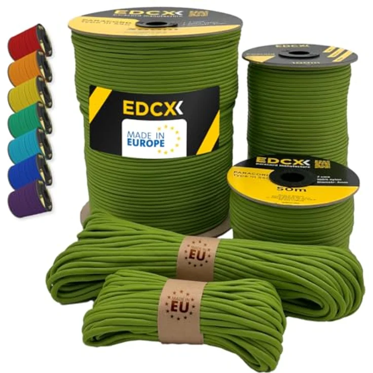 EdcX Paracord 550 Typ III 4 mm, 100 m, grün, 100% Nylon, ideal für Camping und Outdoor-Aktivitäten – Bild 1