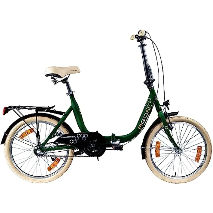 agon® Faltrad Cruiser, 3 Gang Nabenschaltung, 20 Zoll Klapprad mit Gepäckträger und StVZO-konformer Beleuchtung, rot/grün/schwarz/weiß – Bild 2