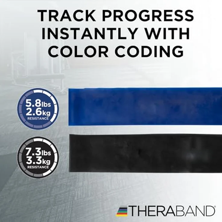THERABAND Widerstandsband-Set, 2er-Pack (Blau & Schwarz) – 1.5m Latexbänder für Oberkörper, Beine & Rumpf, ideal für Reha und Pilates – Bild 2