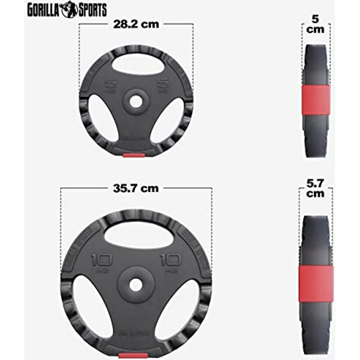 GORILLA SPORTS® Hantelscheiben - Einzeln/Set, 1,25kg, 2,5kg, 5kg, 10kg, 15kg, 17,5kg, 27,5kg, 30kg Gewichte, 30/31mm Bohrung, Tri-Grip, Kunststoff - Gewichtsscheiben, Hantelscheiben-Set – Bild 3