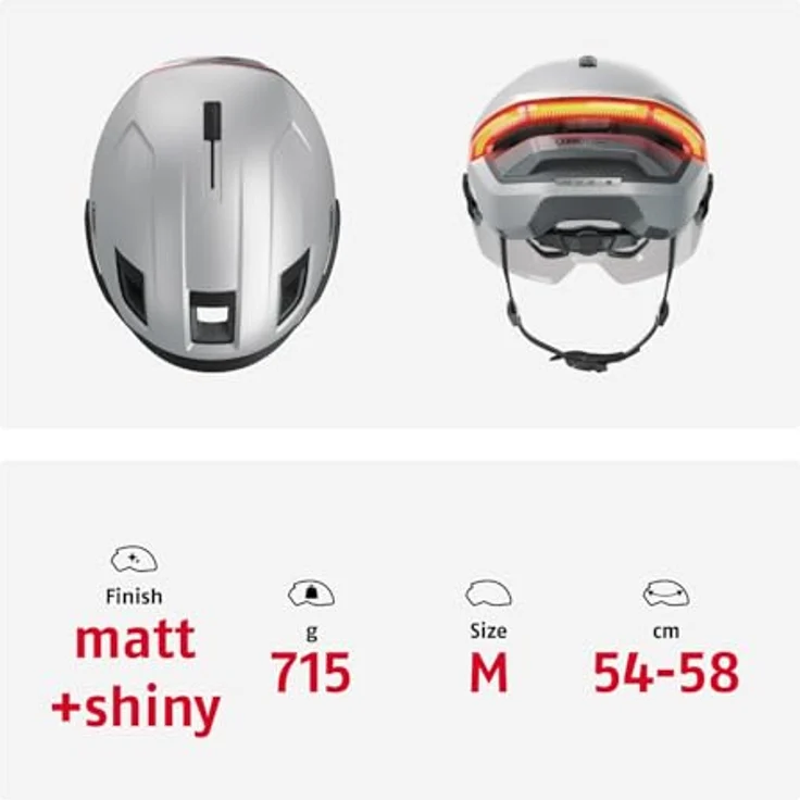ABUS HYP-E B.LACE Fahrradhelm, mit Front-, Rück- und Blinklicht, kabellosem Bremslicht, Visier und Ohrenschützern, für Fahrrad, E-Bike und S-Pedelec, ilber, Größe M (54-58 cm) – Bild 5