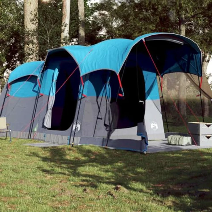 vidaXL Tunnel Familienzelt 8 Personen, Wasserdichtes Campingzelt mit Steckverbindungssystem und E-Anschluss, Blau, 185T Polyester – Bild 2