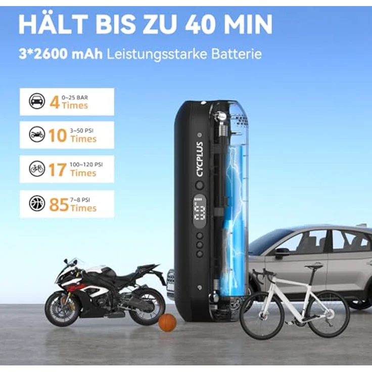 Cycplus AL1 Electric Pump, tragbare elektrische Pumpe mit 150 PSI, LED-Display und Powerbank-Funktion – Bild 3