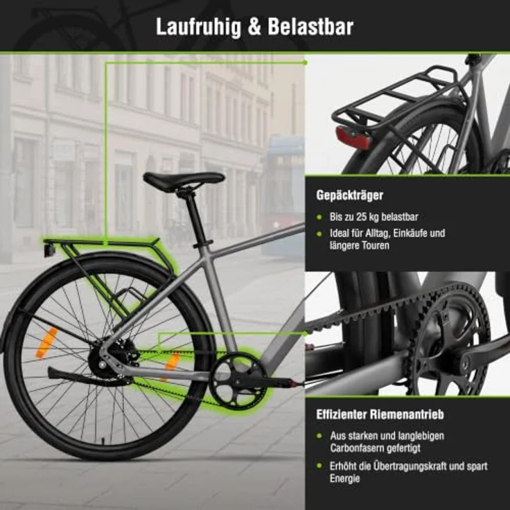 SachsenRAD City E-Bike C3M Roma II, 28" Ultraleichtes Elektrofahrrad mit Riemenantrieb, 6km/h Schiebehilfe, KI-Unterstützung, Grau, für Damen/Herren – Bild 5