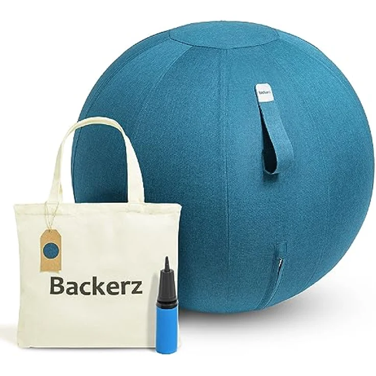 Backerz® Sitzball - Ergonomische Sitzmöbel für Büro und Heimbüro - Langlebiger Stoff, Gymnastikball - Fitness-Ball, Ballstuhl mit Ballauflage - Waschbarer Leinenbezug (65 cm, Darkteal) – Bild 1