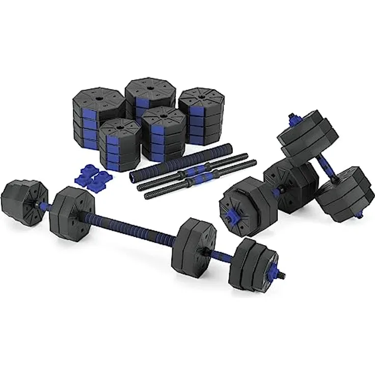 Gymtek Hanteln Set 2in1 Kurzhanteln und Langhantel, Gewicht verstellbar, Krafttraining Zuhause (Blau 2x20kg)
