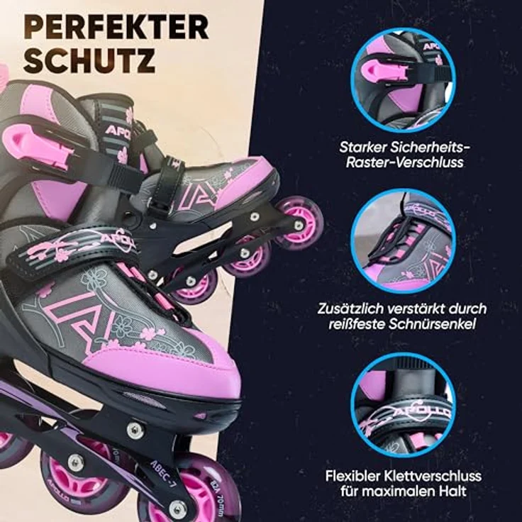Apollo Champion, größenverstellbare Inliner für Kinder und Erwachsene, LED Rollen in Pink, Mint, Blau oder Schwarz – Bild 4