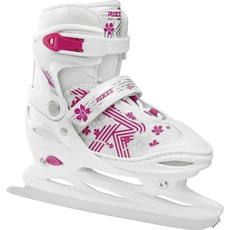 Roces Jokey Ice 3.0, verstellbarer Schlittschuh für Mädchen, weiß-pink, Größe 38/41 mit anatomisch gepolstertem Innenschuh und Carbon-Stahlkufe