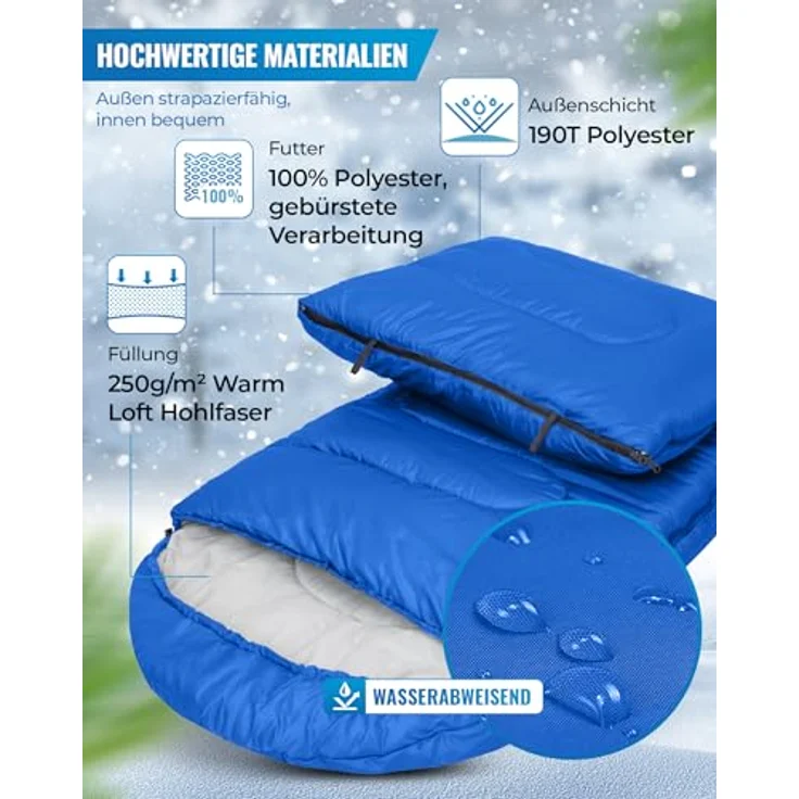 KingCamp Oasis Deckenschlafsack mit Kopfteil, Leichtgewicht für Erwachsene, 3 Jahreszeiten, blau, 220 × 75 cm, wasserabweisend, Komfortbereich 12°C - Extrem -3°C – Bild 4