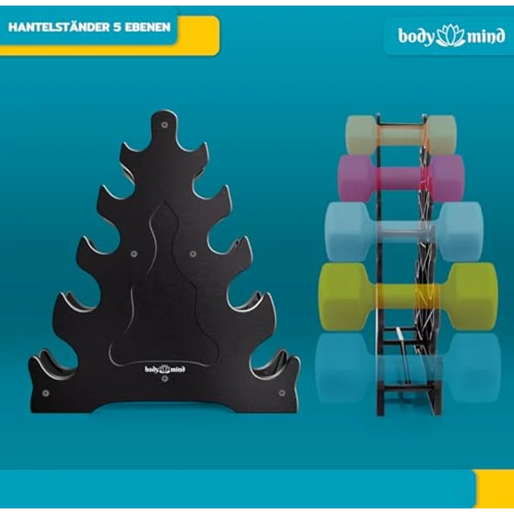 Body & Mind® Hanteln 2er Set, Gymnastikhanteln mit rutschfester Neoprenbeschichtung, 10 Kurzhanteln in 5 Gewichtsklassen und 5-Ebenen Hantelständer für effektives Krafttraining zuhause – Bild 3